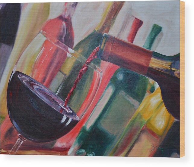 Wine Wood Print featuring the painting Wine Pour III by Donna Tuten