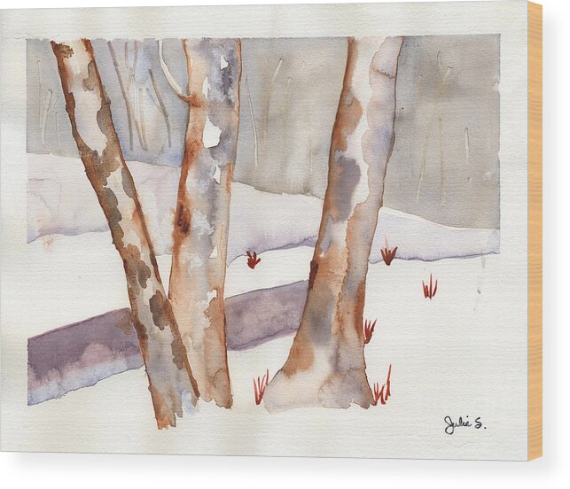 Landscape Wood Print featuring the painting Winter Birch by Julia Stubbe