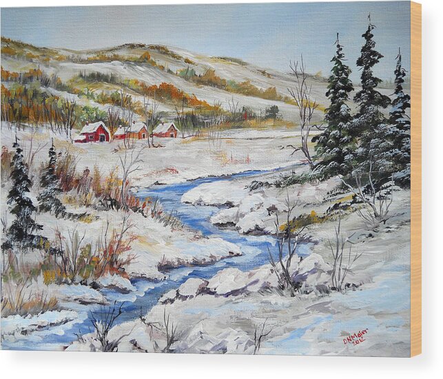 Winter Is Here Wood Print featuring the painting Winter in the Village by Dorothy Maier
