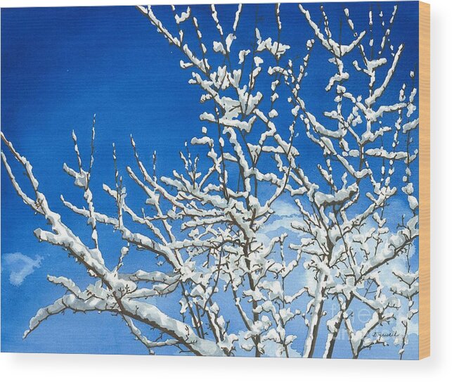 Watercolor Trees Wood Print featuring the painting Winter's Artistry by Barbara Jewell
