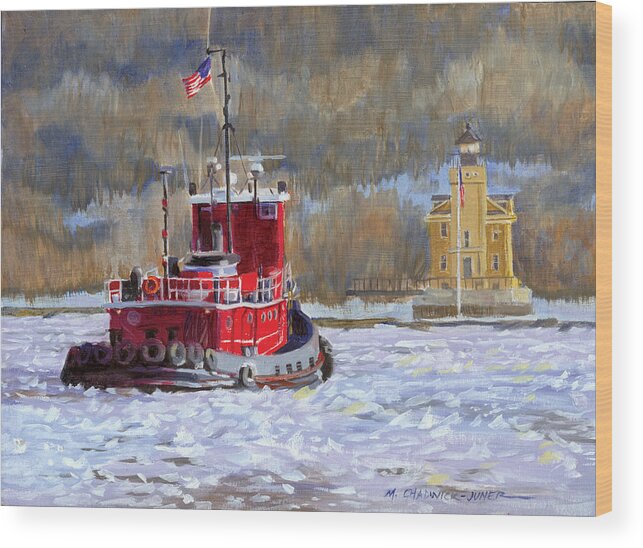 Tugboat Wood Print featuring the painting Winter's Ice-olation by Marguerite Chadwick-Juner
