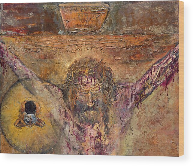Christian Art Wood Print featuring the painting XII Station Jesus Dies on the Cross by Patricia Trudeau