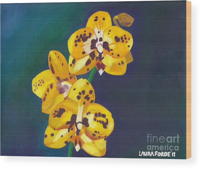 Flowers Wood Print featuring the painting Yellow Orchids by Laura Forde