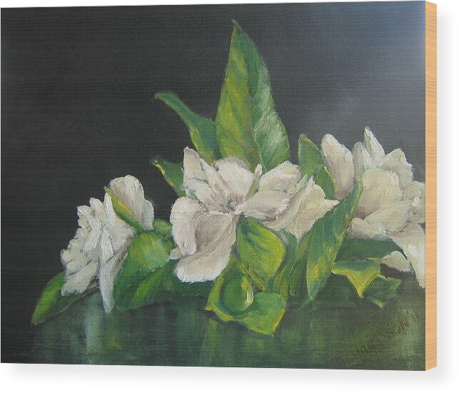 White Wood Print featuring the painting Your mother's gardenias by Susan Richardson