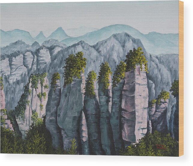 Landscape Wood Print featuring the painting Zhangjiajie China by Darice Machel McGuire