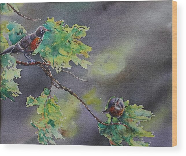 Robin Wood Print featuring the painting Ready for Take Off by Ruth Kamenev
