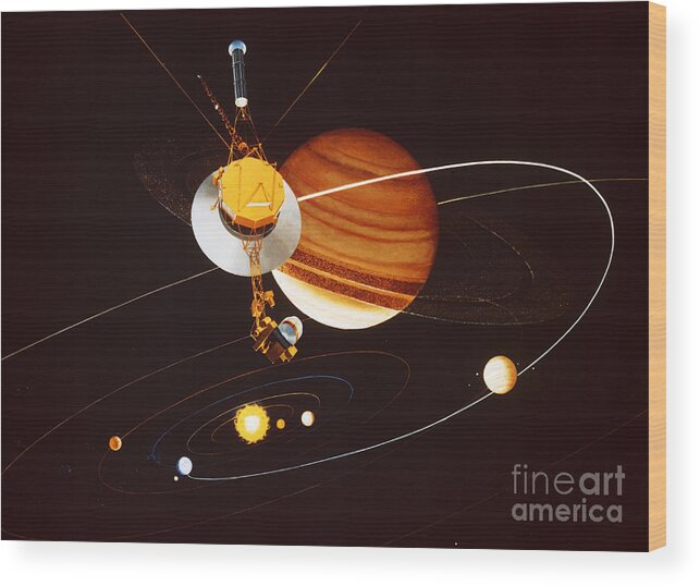 Interstellar Mission Wood Print featuring the photograph Voyager Saturn Flyby Artwork #1 by Science Source