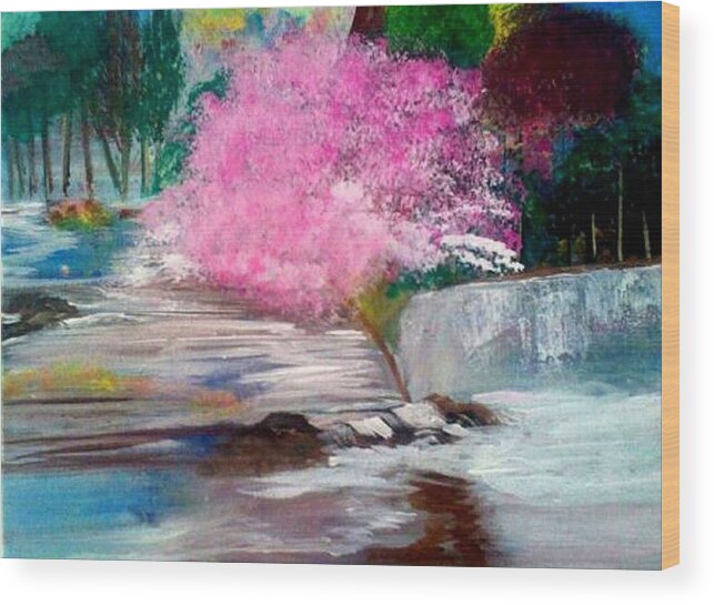 Cherry Blossom Wood Print featuring the painting Cherry Blossom #3 by Kelly M Turner