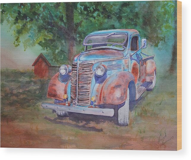 Old Truck Wood Print featuring the painting '38 Chevy by Ruth Kamenev