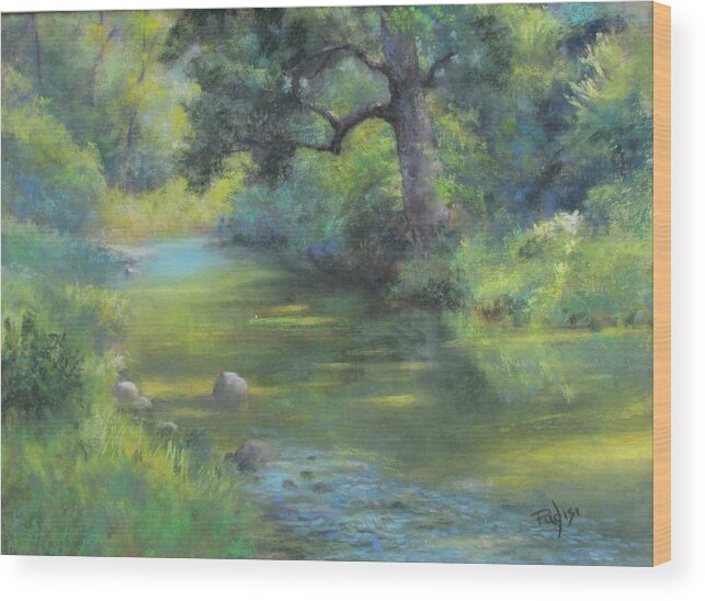 Stream Wood Print featuring the pastel A Midsummer Day's Stream II by Bill Puglisi