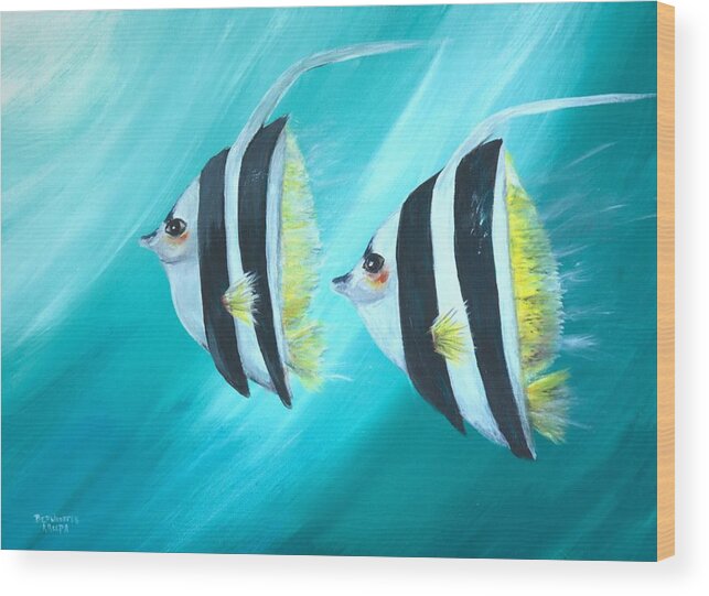 Angel Fish Wood Print featuring the painting Angel Fish by Bernadette Krupa