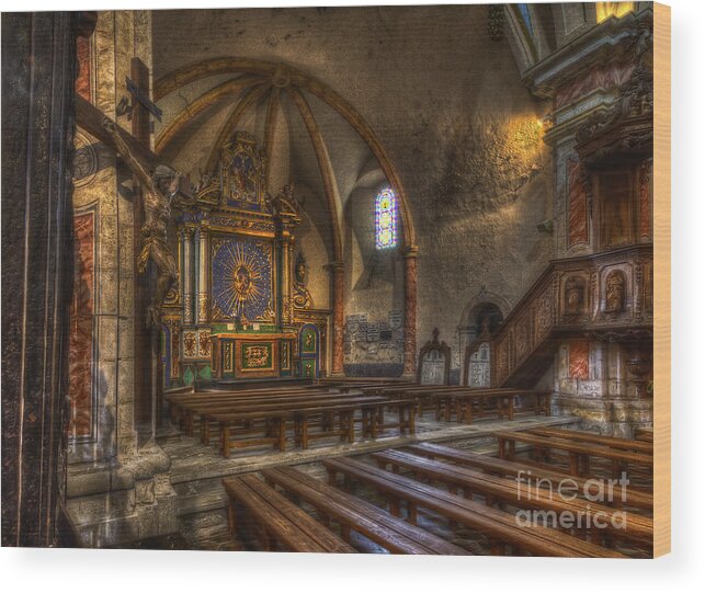 Clare Bambers Wood Print featuring the photograph Baroque Church in Savoire France 2 by Clare Bambers
