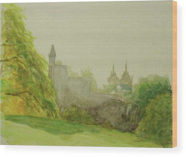 Landscape Wood Print featuring the painting Belveder Castle Central Park NY by Nicolas Bouteneff