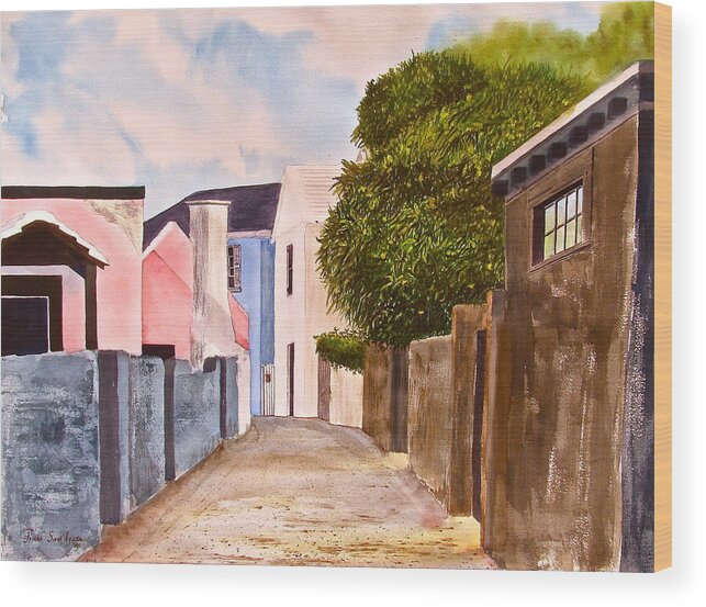 Bermuda Wood Print featuring the painting Bermuda Alley by Frank SantAgata