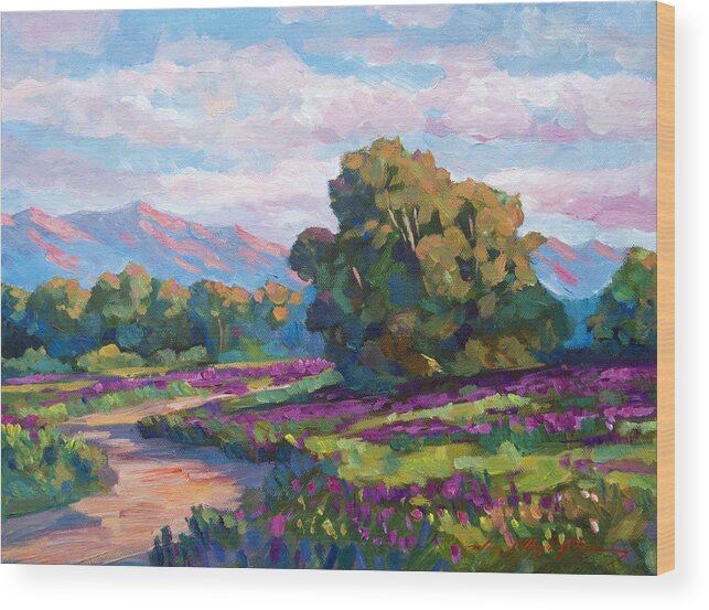 Landscape Wood Print featuring the painting California Hills - Plein Air by David Lloyd Glover