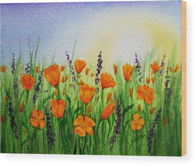 Poppies Wood Print featuring the painting California Poppies Field by Irina Sztukowski