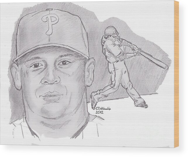  Wood Print featuring the drawing Carlos Ruiz by Chris DelVecchio