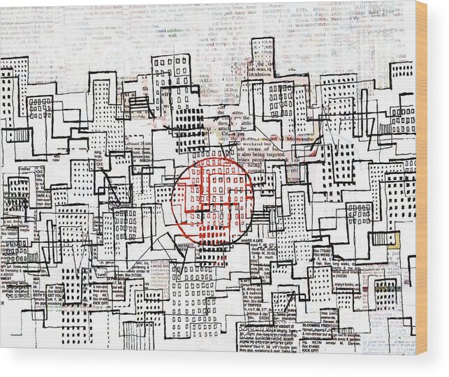 City Abstract Wood Print featuring the drawing City Lines II by Andy Mercer