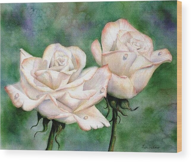 Flowers Wood Print featuring the painting Double Roses by Lyn DeLano