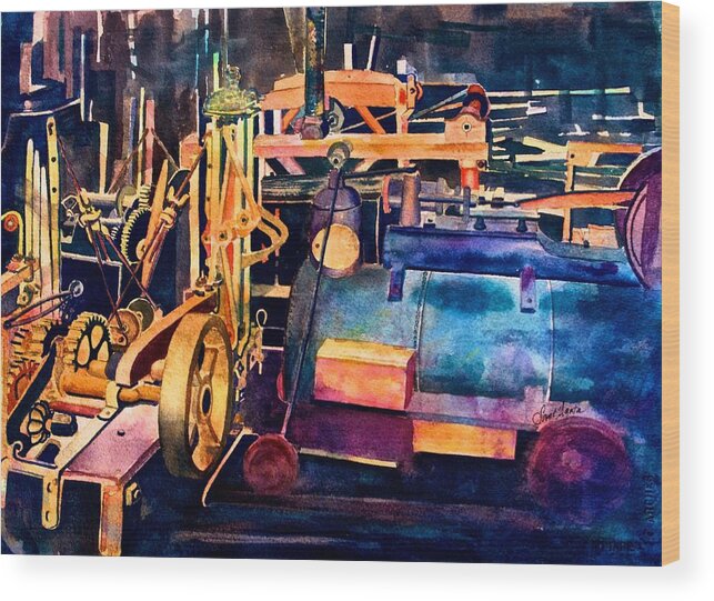 Steam Wood Print featuring the painting Gears and Steam by Frank SantAgata