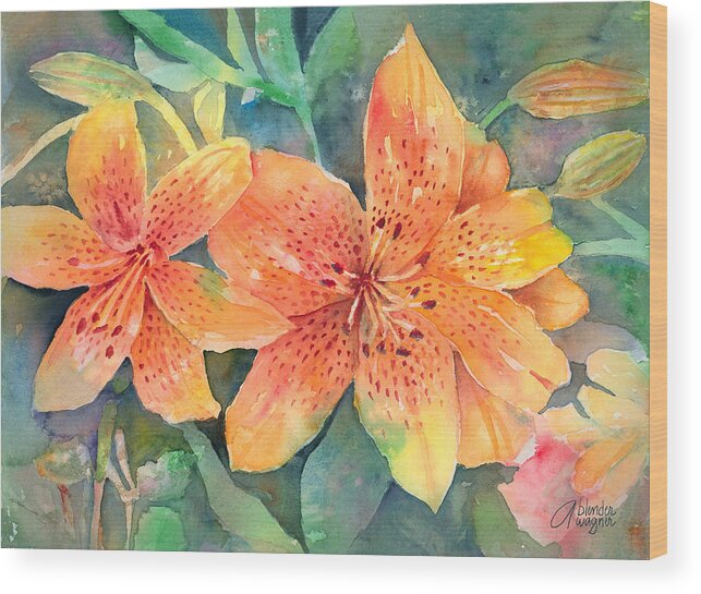 Lily Wood Print featuring the painting Hardy Lilies by Arline Wagner