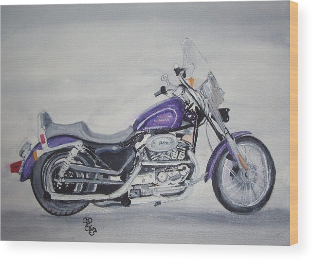 Harley Davidson Wood Print featuring the painting Harley Davidson by Carole Robins