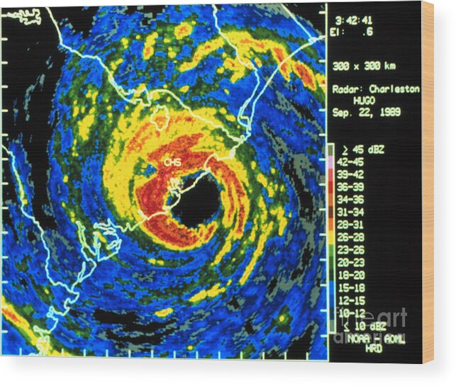 Science Wood Print featuring the photograph Hurricane Hugo, Digitized Radar Image by Science Source