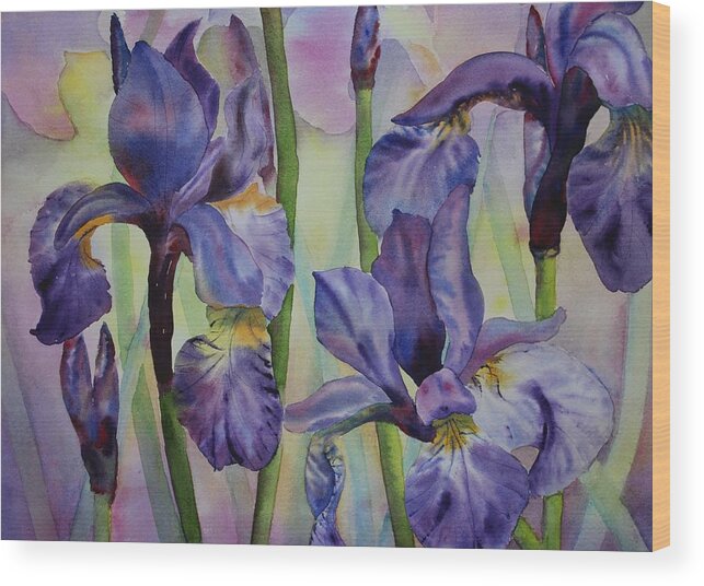 Flowers Wood Print featuring the painting Iris by Ruth Kamenev