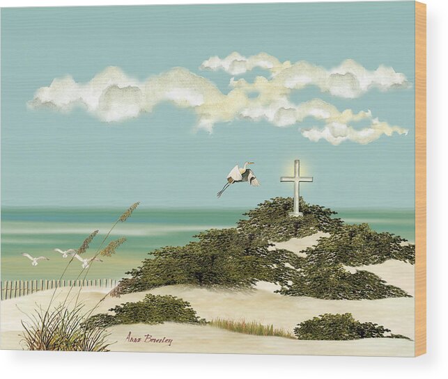 Ocean Wood Print featuring the painting Island Cross by Anne Beverley-Stamps