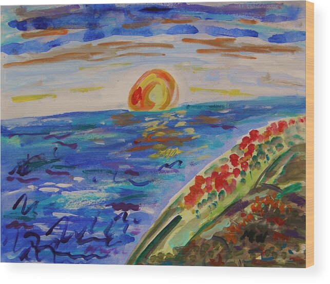 Sundown Wood Print featuring the painting Island Poppy Sundown by Mary Carol Williams