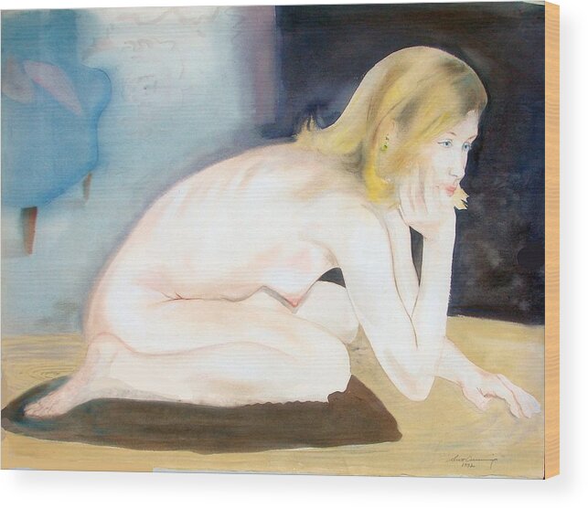 Nude Wood Print featuring the painting Jaime Pensive by Scott Cumming