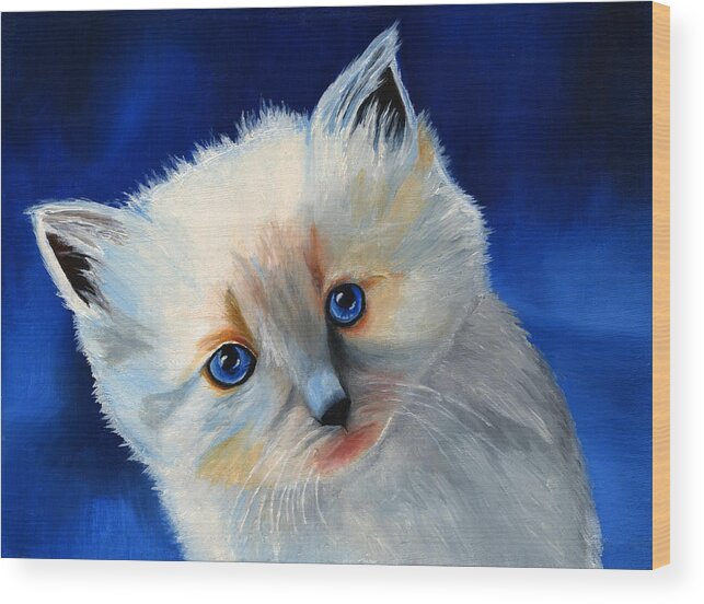 Kitten Wood Print featuring the painting Kitten in Blue by Vic Ritchey