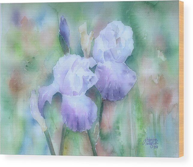 Iris Wood Print featuring the painting Lavender Iris by Arline Wagner