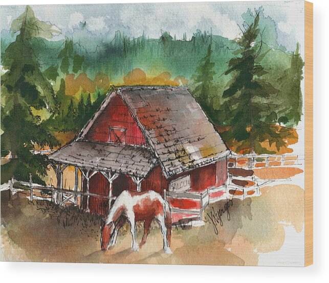 Horse Wood Print featuring the painting M Bar C Ranch by Judi Nyerges