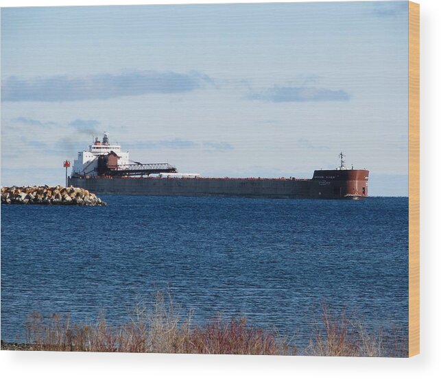 Mesabi Miner Wood Print featuring the photograph Mesabi Miner and Mackinac Breakwater by Keith Stokes