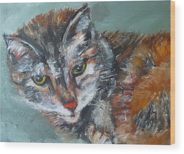 Cat Wood Print featuring the painting Mo by Jessmyne Stephenson