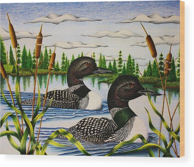 Bird Wood Print featuring the drawing Morning Swim by Bruce Bley