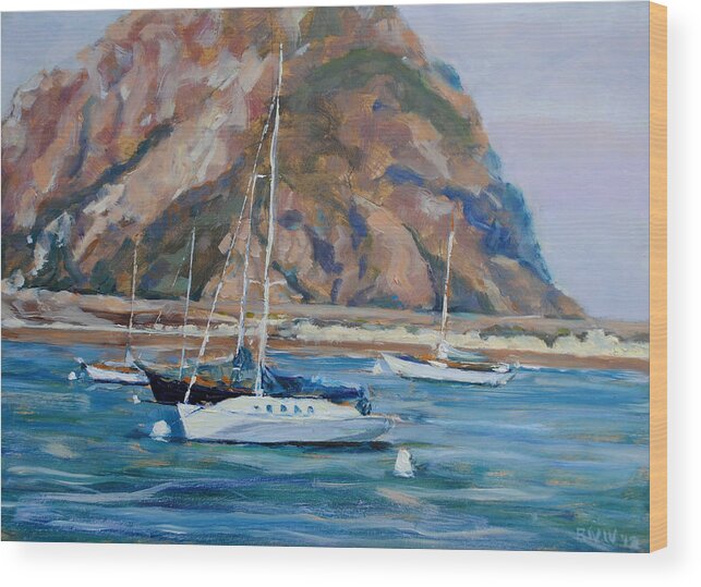 Pacific Ocean Wood Print featuring the painting Morro Rock by Richard Willson