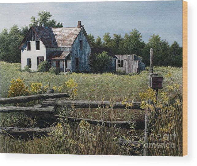 Fence Wood Print featuring the painting Newboro Farmhouse by Robert Hinves