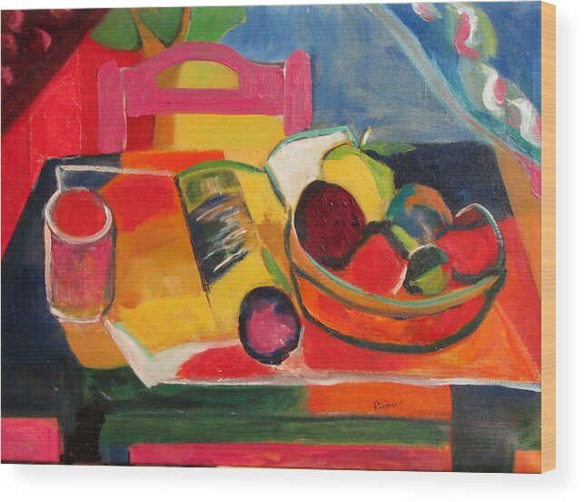 Colorful Still Life Wood Print featuring the painting Pink Chair and Pink Plum by Betty Pieper