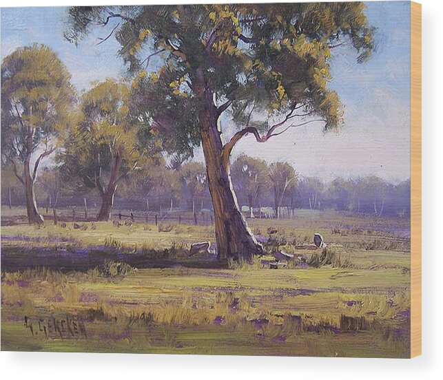 Gum Tree Wood Print featuring the painting Plein air painting by Graham Gercken