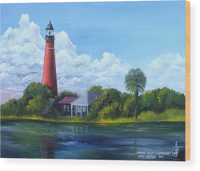 Lighthouse Wood Print featuring the painting Ponce Inlet Lighthouse by Larry Whitler
