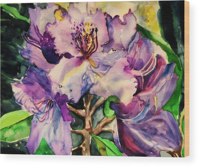 Rhododendron Wood Print featuring the painting Rhododendron Violet by Mindy Newman