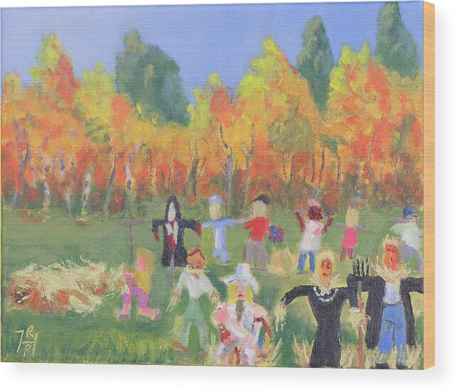 1000 Islands Region Wood Print featuring the painting Scarecrow Contest by Robert P Hedden