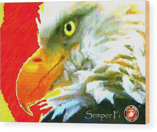 Bald Eagle Wood Print featuring the digital art Semper Fi by Carrie OBrien Sibley