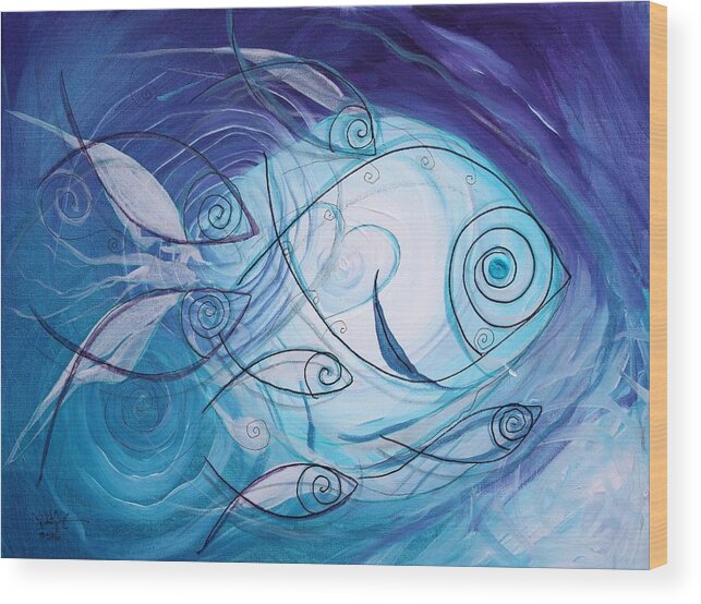 Fish Wood Print featuring the painting Seven Ichthus and a Heart by J Vincent Scarpace