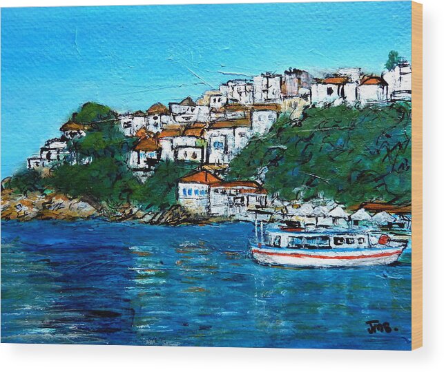 Greece Wood Print featuring the painting Skiathos Greece No2 by Jackie Sherwood