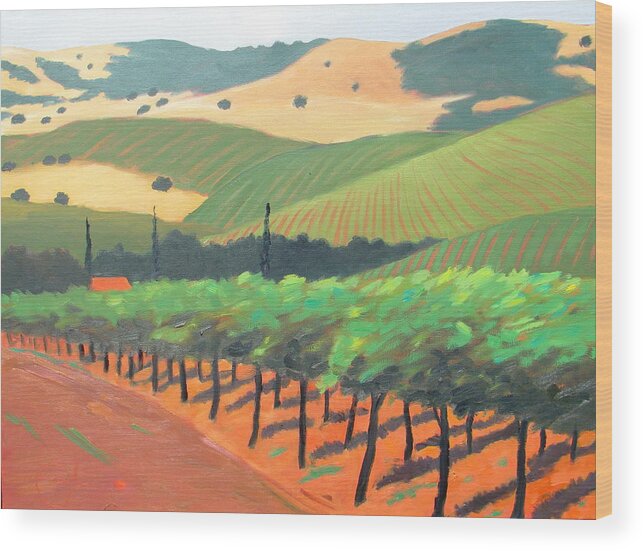 Vinyard Wood Print featuring the painting Sonoma Vinyard by Gary Coleman