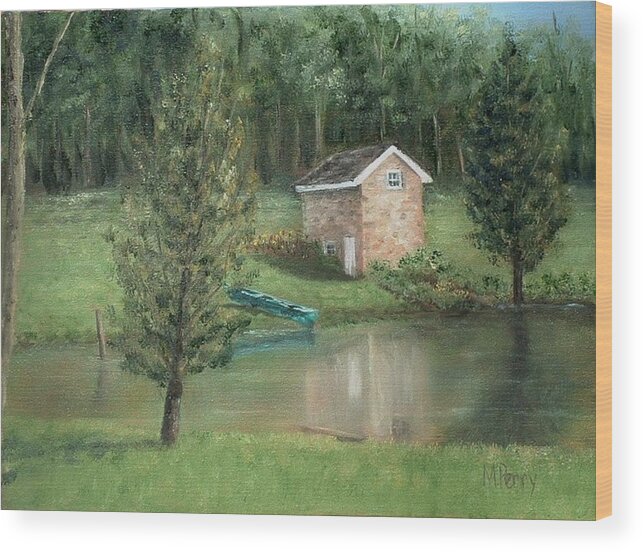 Paintings Wood Print featuring the painting Springhouse Reflection by Margie Perry