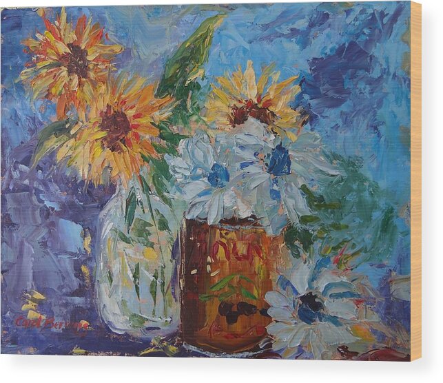 Sunflower Wood Print featuring the painting Sunflower Still Life Two by Carol Berning